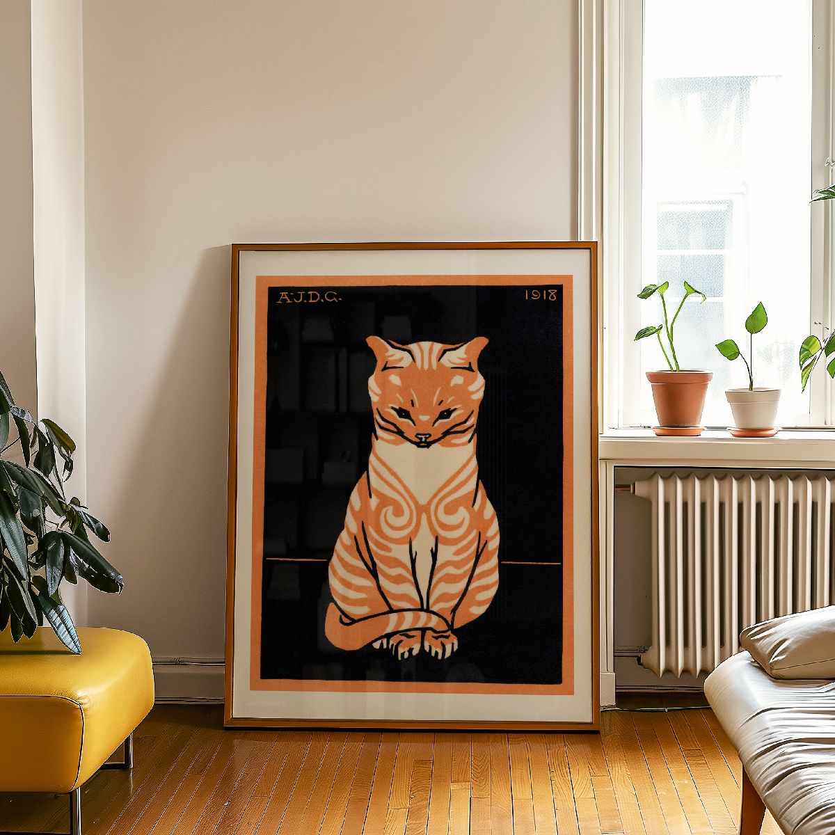 Sitting cat (1918) | De Graag, Julie | White background