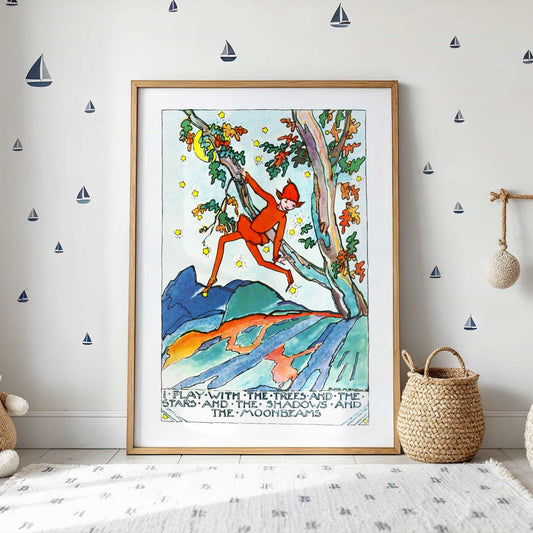 I play with the trees and the stars and the shadows and the moonbeams' by Jessie Marion King, nature decor, figure wall art, Scottish Glasgow Style, nursery, bedroom wall decor, framed wall art, art poster