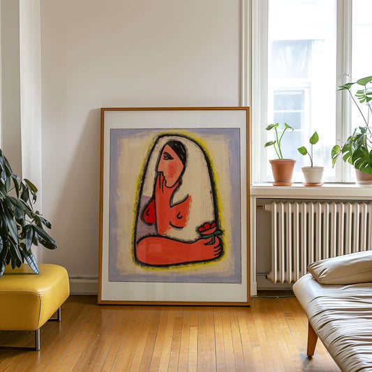 Woman with Flower by Mikuláš Galanda, Expressionist print, flower wall art, Slovak modernist, figurative, living room wall art, framed wall art, art poster