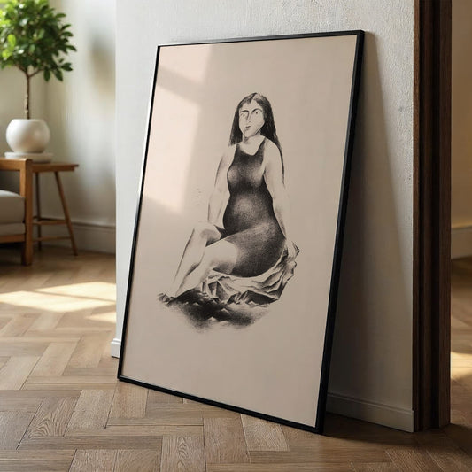 Yasuo Kuniyoshi artwork Bather on a Rock, expressive wall art print and modern portrait art for your home