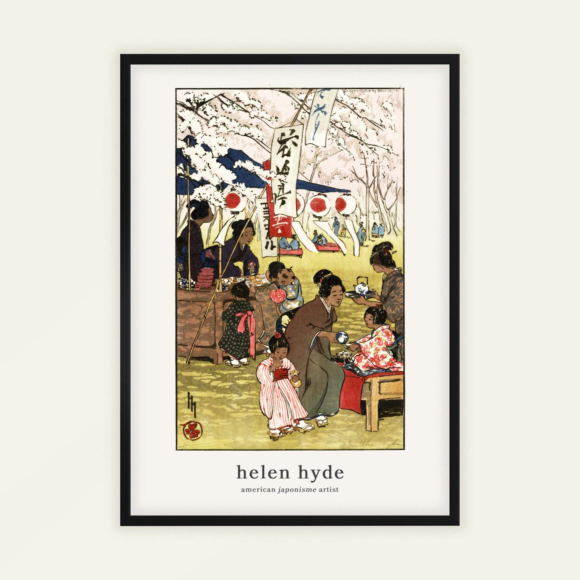 Blossom Time in Tokyo by Helen Hyde (with artist's name), figure wall art, Japanese art print, American children, Japonisme, vintage poster, framed wall art, art poster