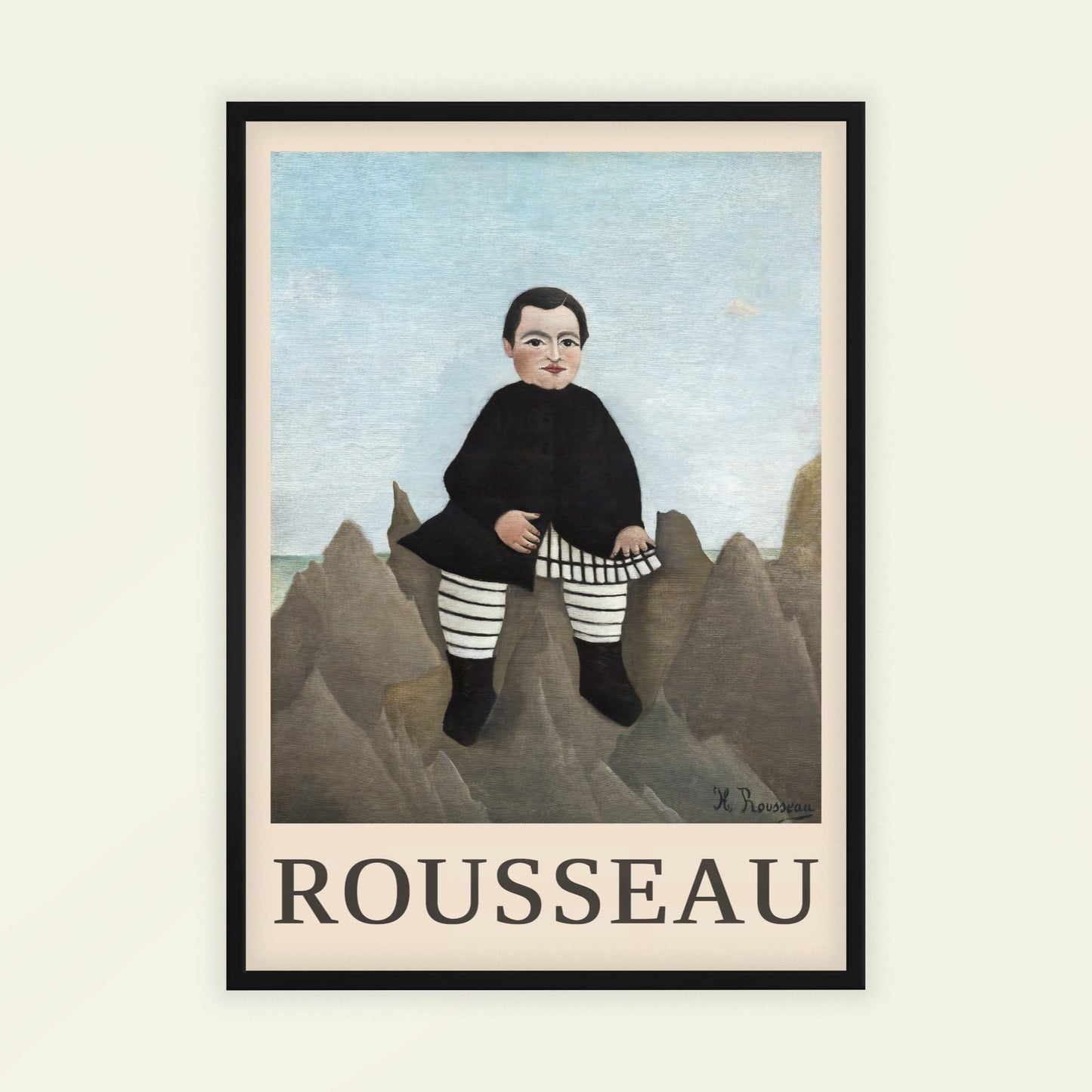 Boy on the Rocks by Henri Rousseau (with artist's name), vintage portrait, scenic wall art, French jungle, Post-Impressionist, small art print, framed wall art, art poster