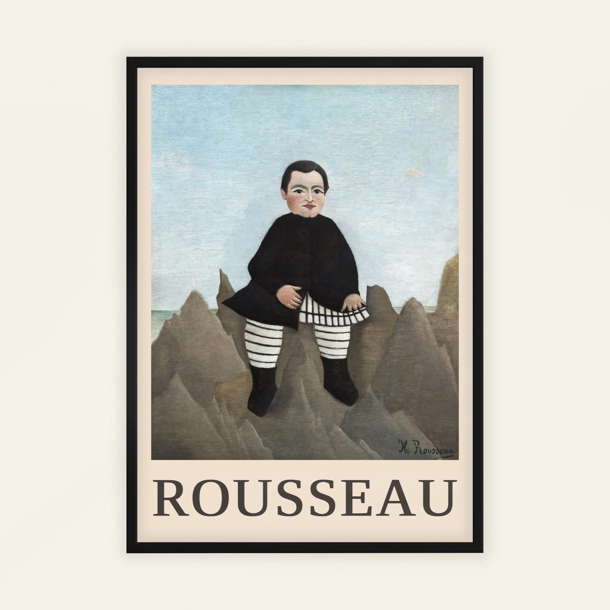 Boy on the Rocks by Henri Rousseau (with artist's name), vintage portrait, scenic wall art, French jungle, Post-Impressionist, small art print, framed wall art, art poster