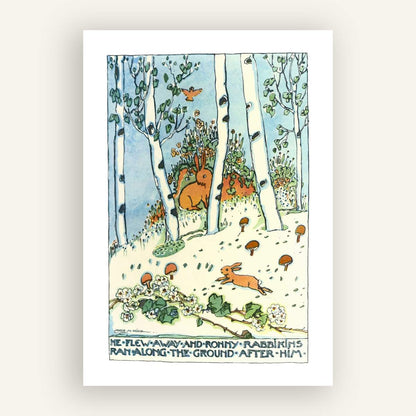 "He flew away and Ronny Rabbikins ran along the ground after him" (1929) | King, Jessie M.