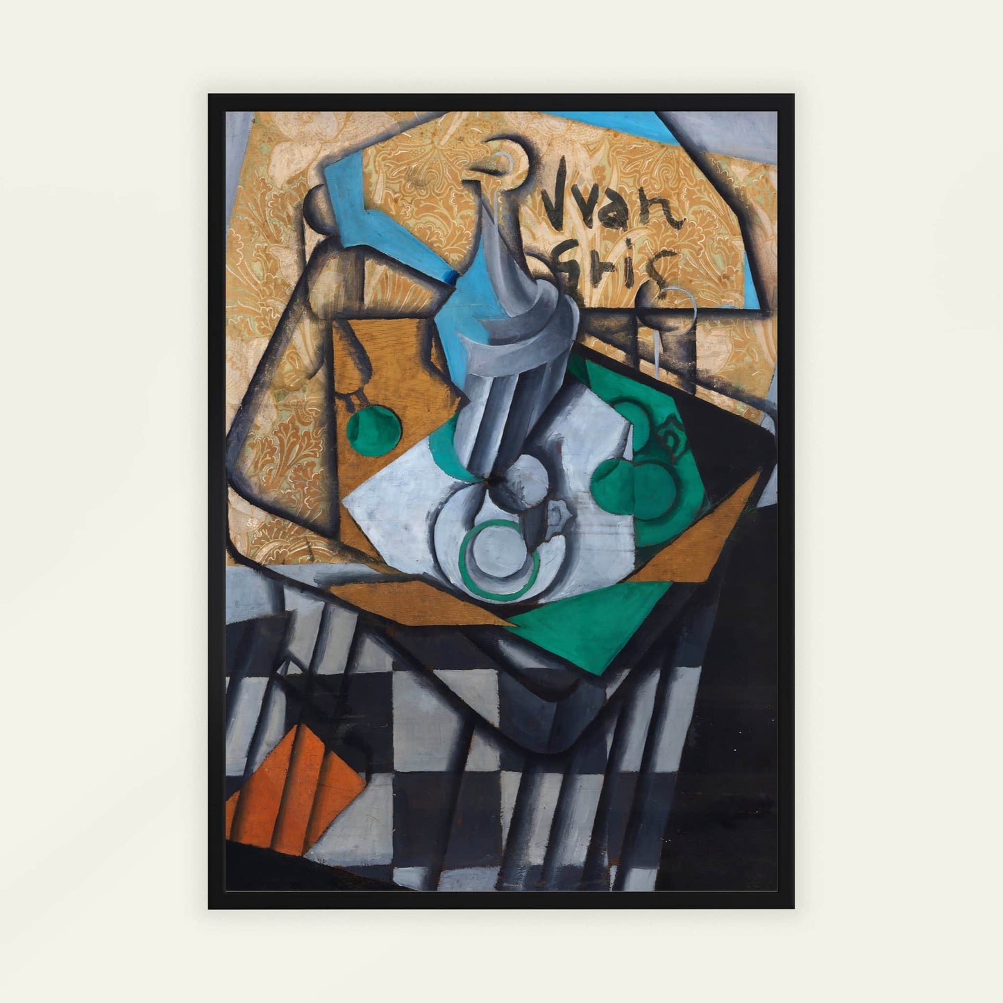Carafe, Cups, and Glasses by Juan Gris, kitchen wall art, modernist print, Spanish still life, geometric, framed print, framed wall art, art poster