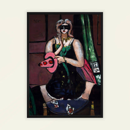 Carnival Mask, Green, Violet, and Pink (Columbine) by Max Beckmann, vintage portrait, figure wall art, German modernist, Expressionist, large wall art, framed wall art, art poster