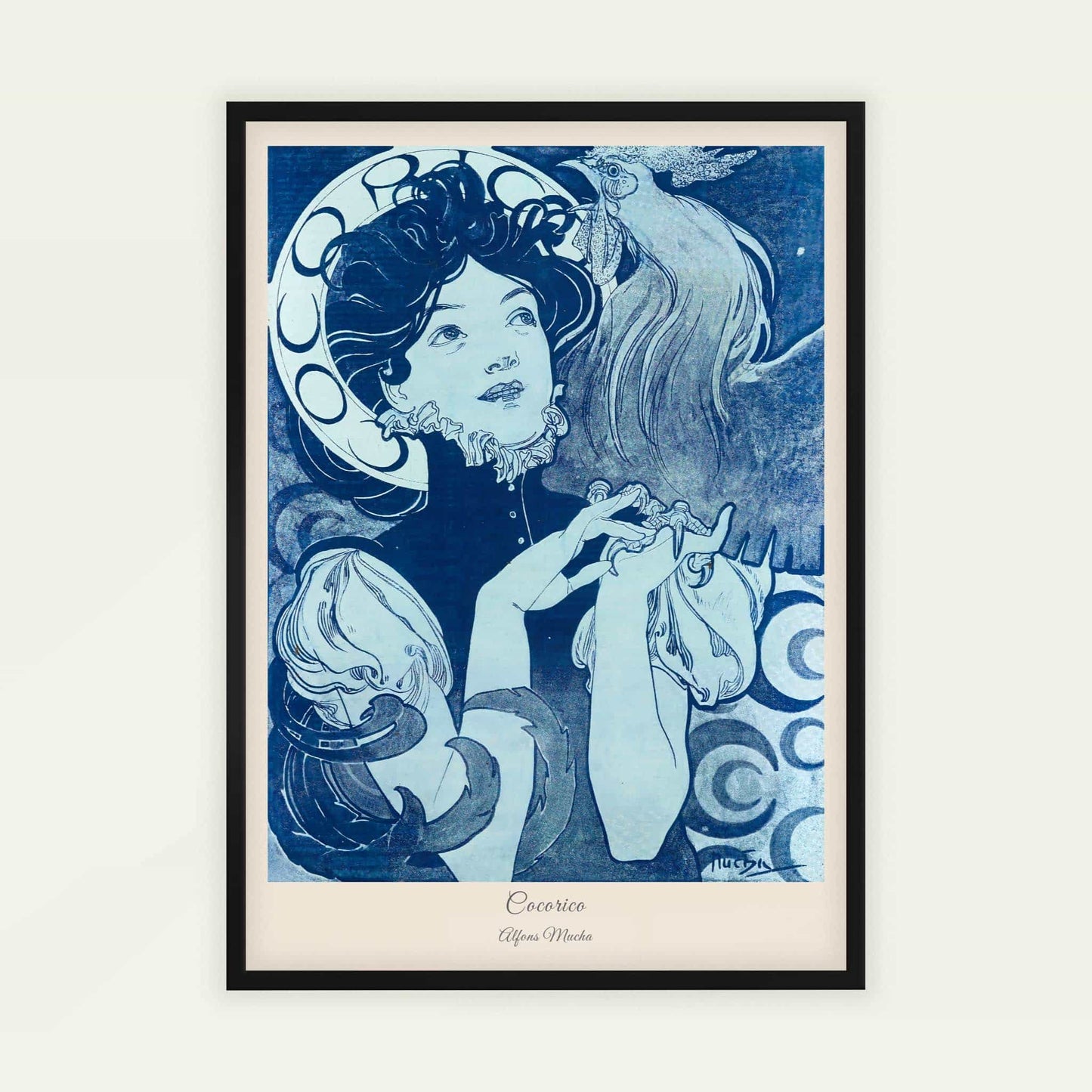 Cocorico by Alfons Mucha (with artist's name), wildlife wall art, portrait print, Czech Belle Époque, poster, bedroom wall decor, framed wall art, art poster