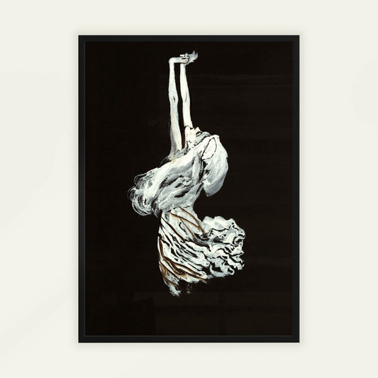 Dancer by Koloman Moser. Framed artwork of a woman hanging upside down with a black background