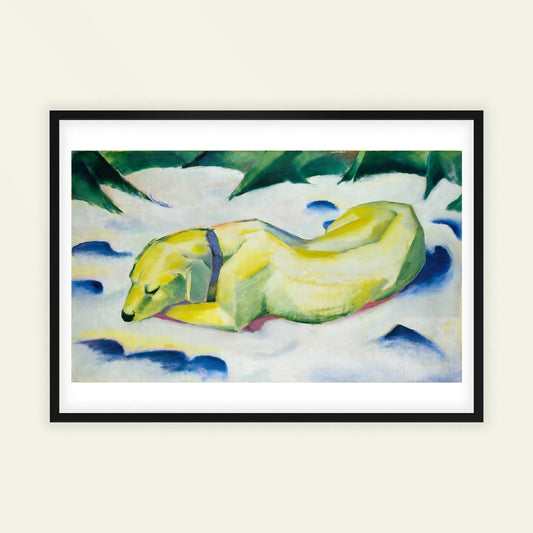 Dog Lying in the Snow by Franz Marc, nature poster, geometric wall art, German Expressionist, animal art, bedroom wall decor, framed wall art, art poster