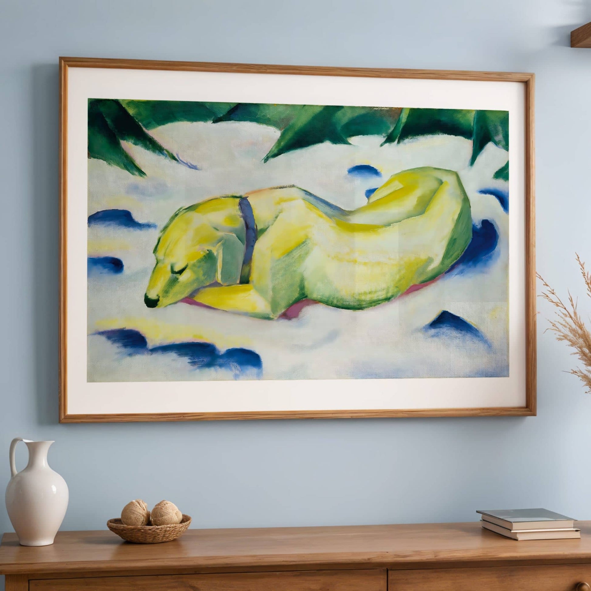 Dog Lying in the Snow by Franz Marc, wildlife wall art, abstract art print, German modernist, Blue Rider, small art print, framed wall art, art poster