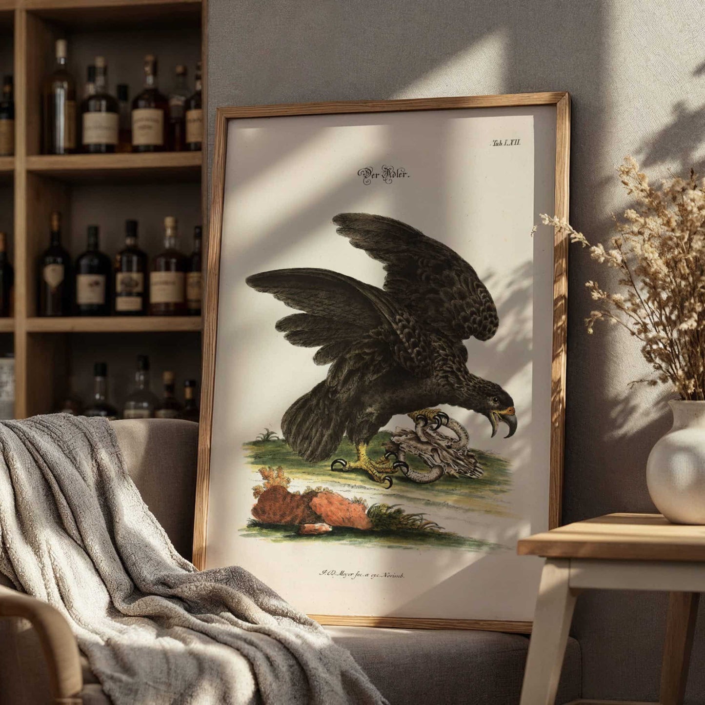 Eagle by Johann Daniel Meyer, wildlife wall art, antique illustration, German animal engraving, zoological, home decor print, framed wall art, art poster