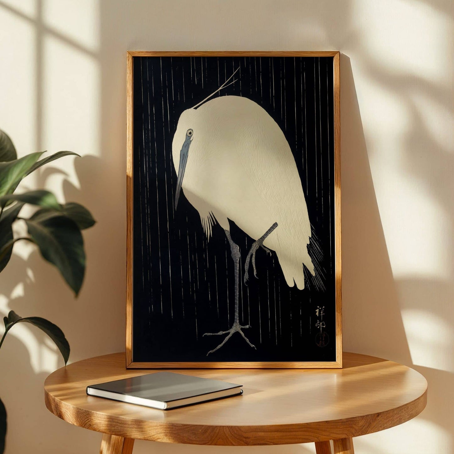 Egret in the Rain by Ohara Koson, woodblock poster, wildlife wall art, Japanese Japanese, woodblock, large wall art, framed wall art, art poster