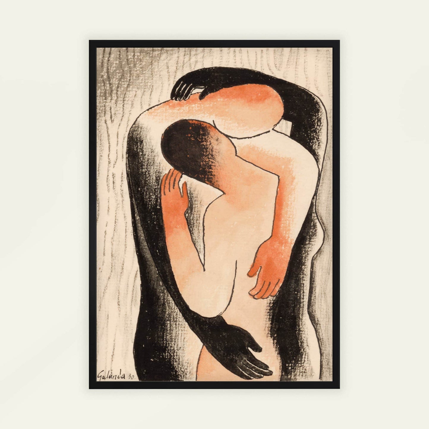 Embrace by Mikuláš Galanda, Expressionist print, modernist print, Slovak Central European, folk art, statement print, framed wall art, art poster
