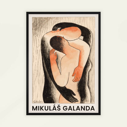 Embrace by Mikuláš Galanda (with artist's name), Expressionist print, modernist print, Slovak figurative, Central European, fine art poster, framed wall art, art poster