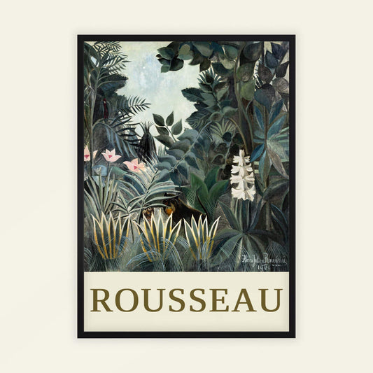 Equatorial Jungle by Henri Rousseau (with artist's name), flower wall art, jungle print, French Post-Impressionist, naïve art, statement print, framed wall art, art poster