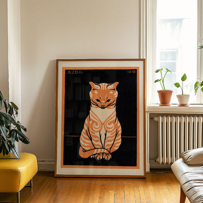 Sitting cat (1918) | De Graag, Julie | White background