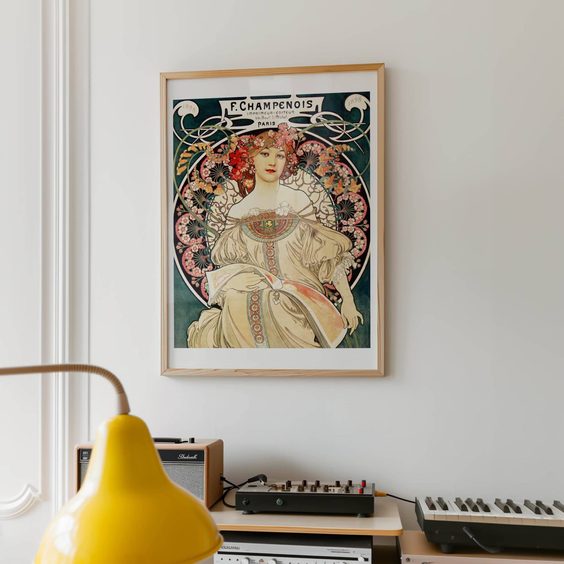 F Champenois by Alfons Mucha, vintage portrait, decorative wall art, Czech decorative, botanical, fine art poster, framed wall art, art poster