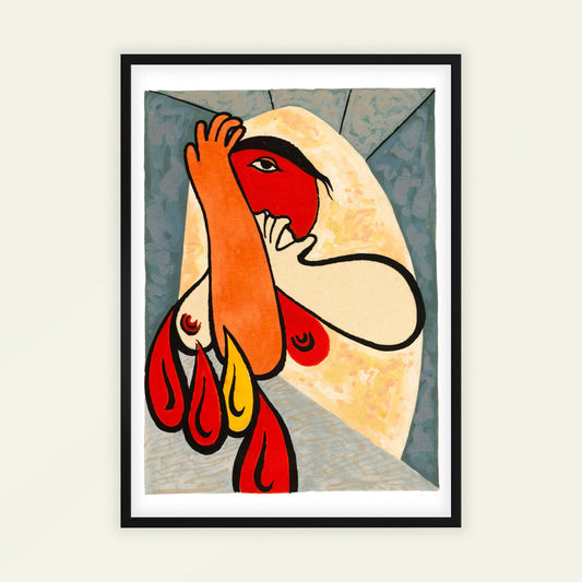 Fire (Crying Woman) by Mikuláš Galanda, bold colour wall art, modern art poster, Slovak expressionist, modernist, art reproduction, framed wall art, art poster