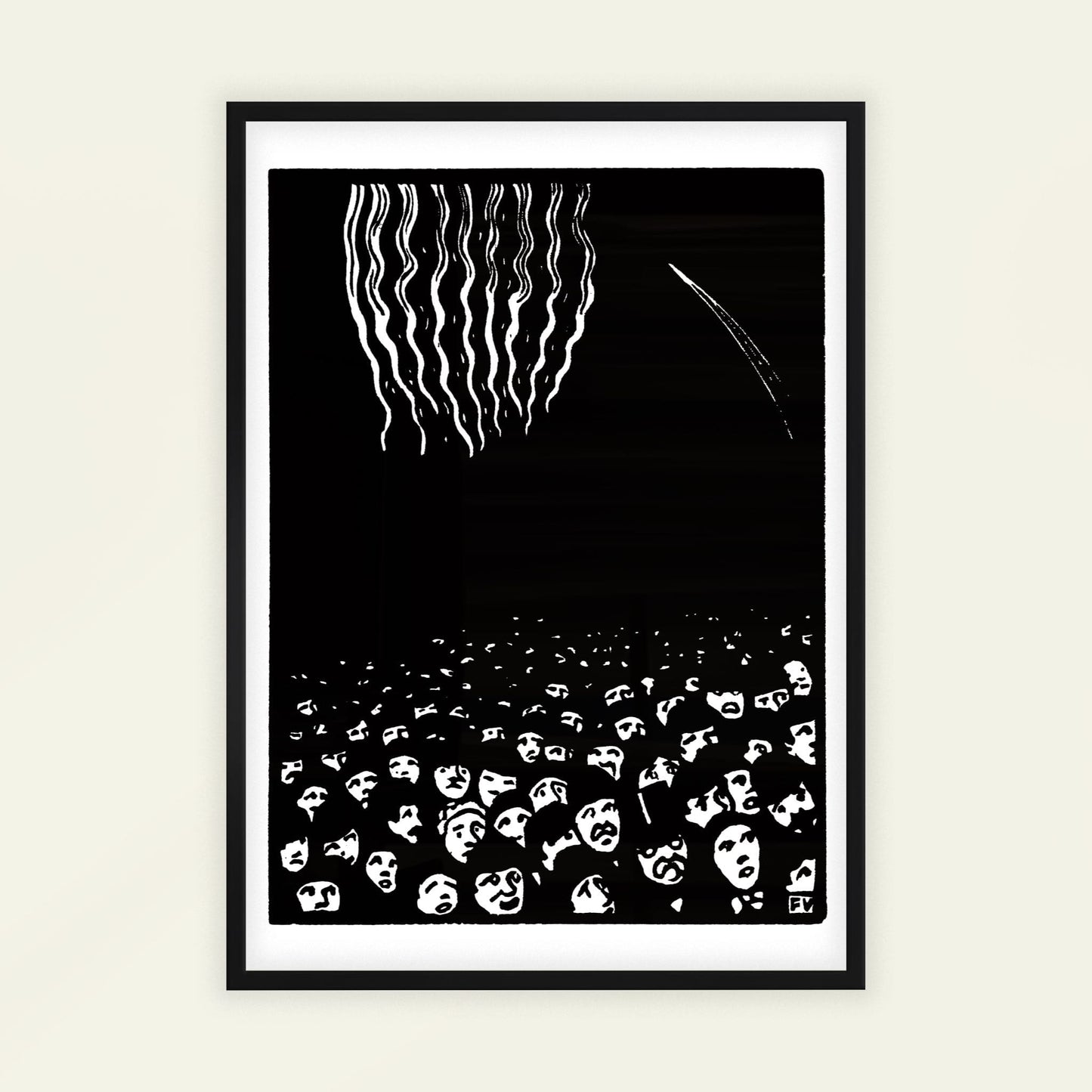 Fireworks by Félix Vallotton, figure wall art, Impressionist print, Swiss-French woodcut, literary, large wall art, framed wall art, art poster