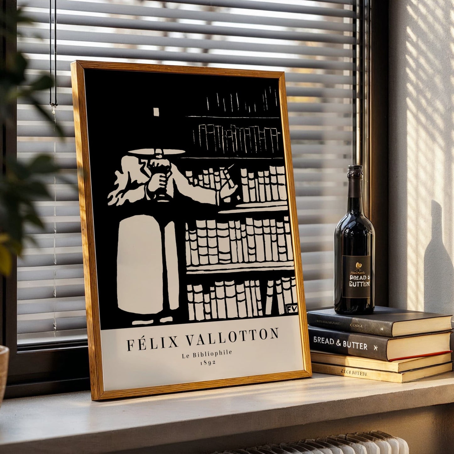 The Book-lover by Félix Vallotton (with artist's name), figure wall art, Impressionist print, Swiss-French woodcut, literary, framed print, framed wall art, art poster