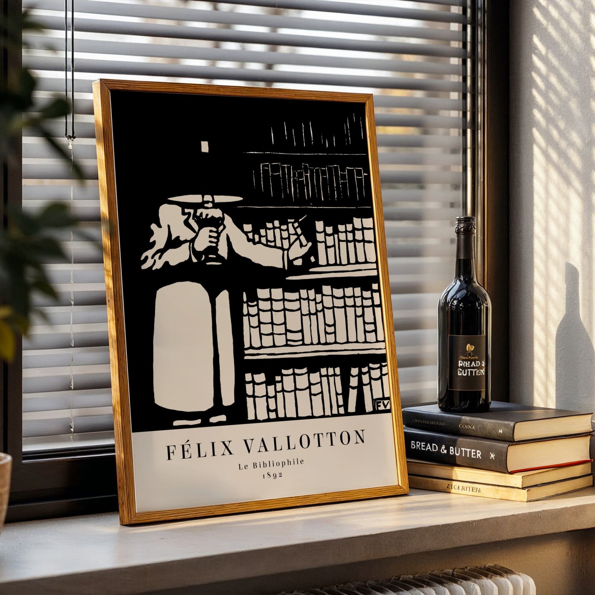 The Book-lover by Félix Vallotton (with artist's name), figure wall art, Impressionist print, Swiss-French woodcut, literary, framed print, framed wall art, art poster