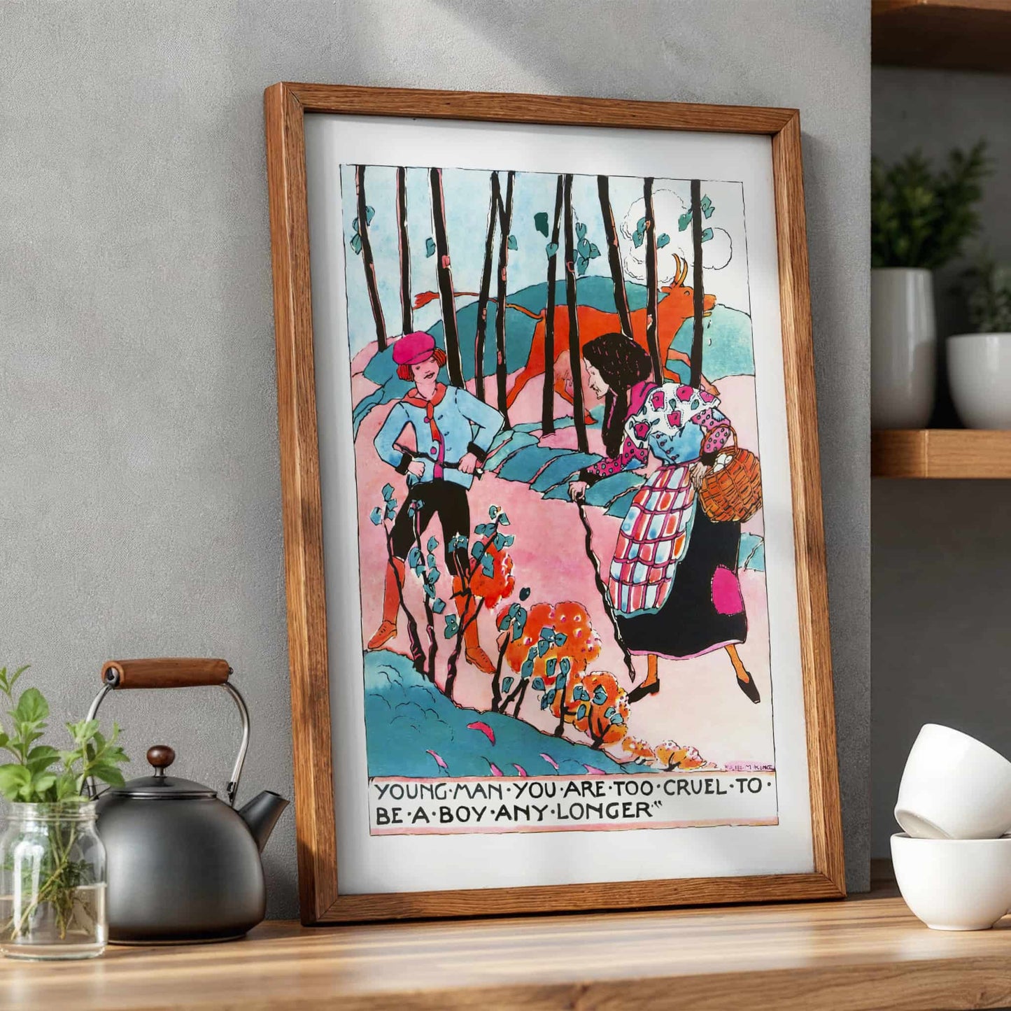 Young man, you are too cruel to be a boy any longer' by Jessie Marion King, portrait print, vintage portrait, Scottish Art Nouveau, Glasgow Style, gallery wall decor, framed wall art, art poster