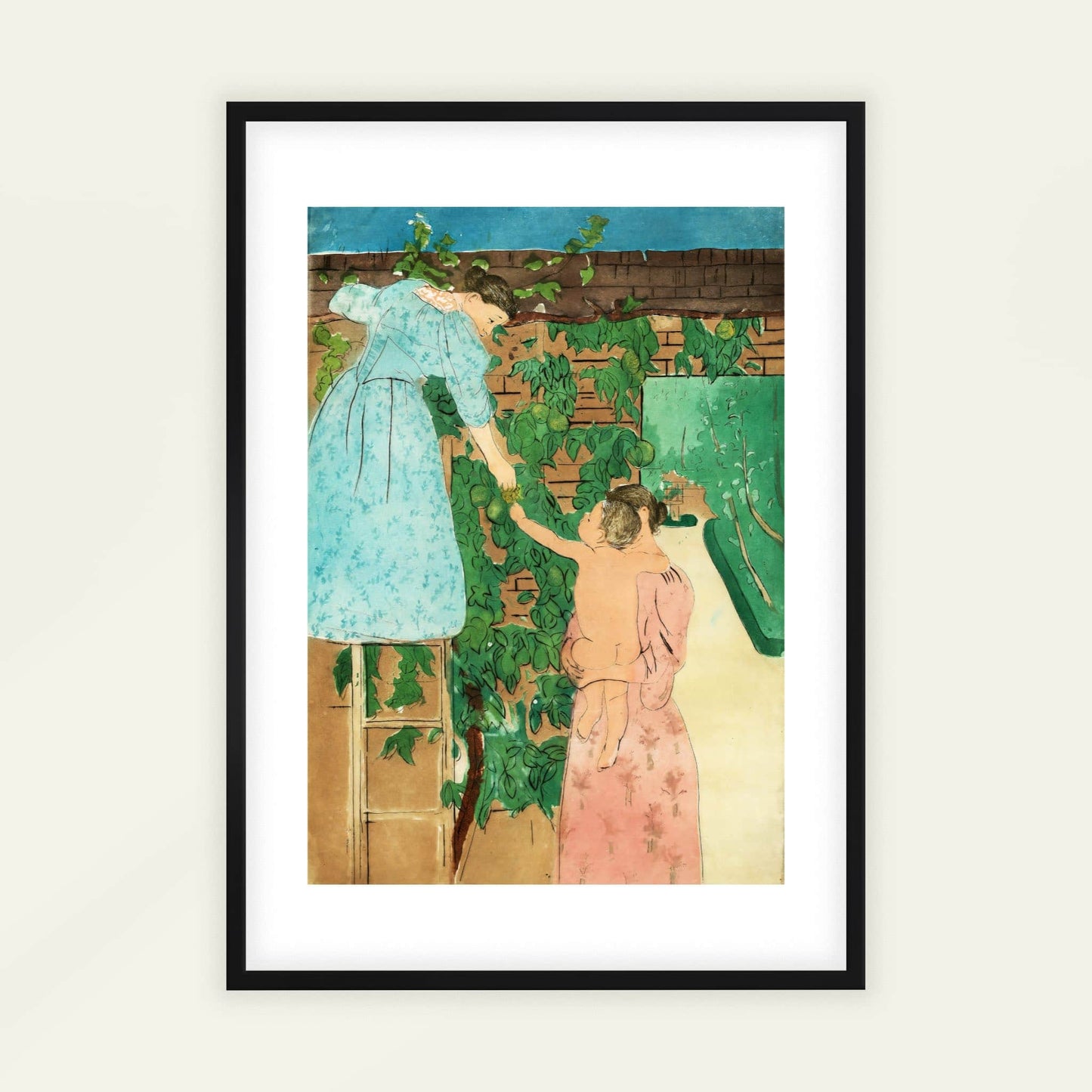 Gathering Fruit by Mary Cassatt, nature decor, figure wall art, American mother and child, domestic, art reproduction, framed wall art, art poster