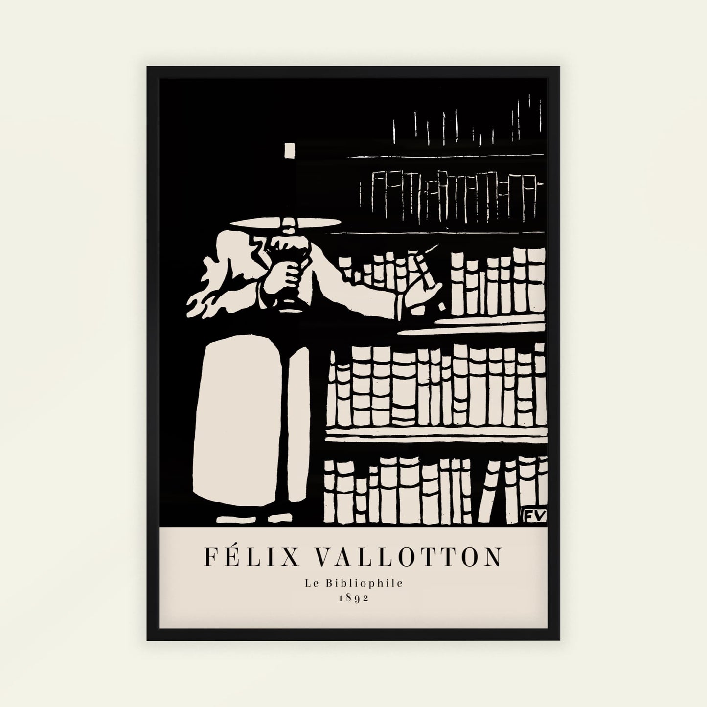 The Book-lover by Félix Vallotton (with artist's name), portrait print, vintage portrait, Swiss-French Nabis, black and white, statement print, framed wall art, art poster