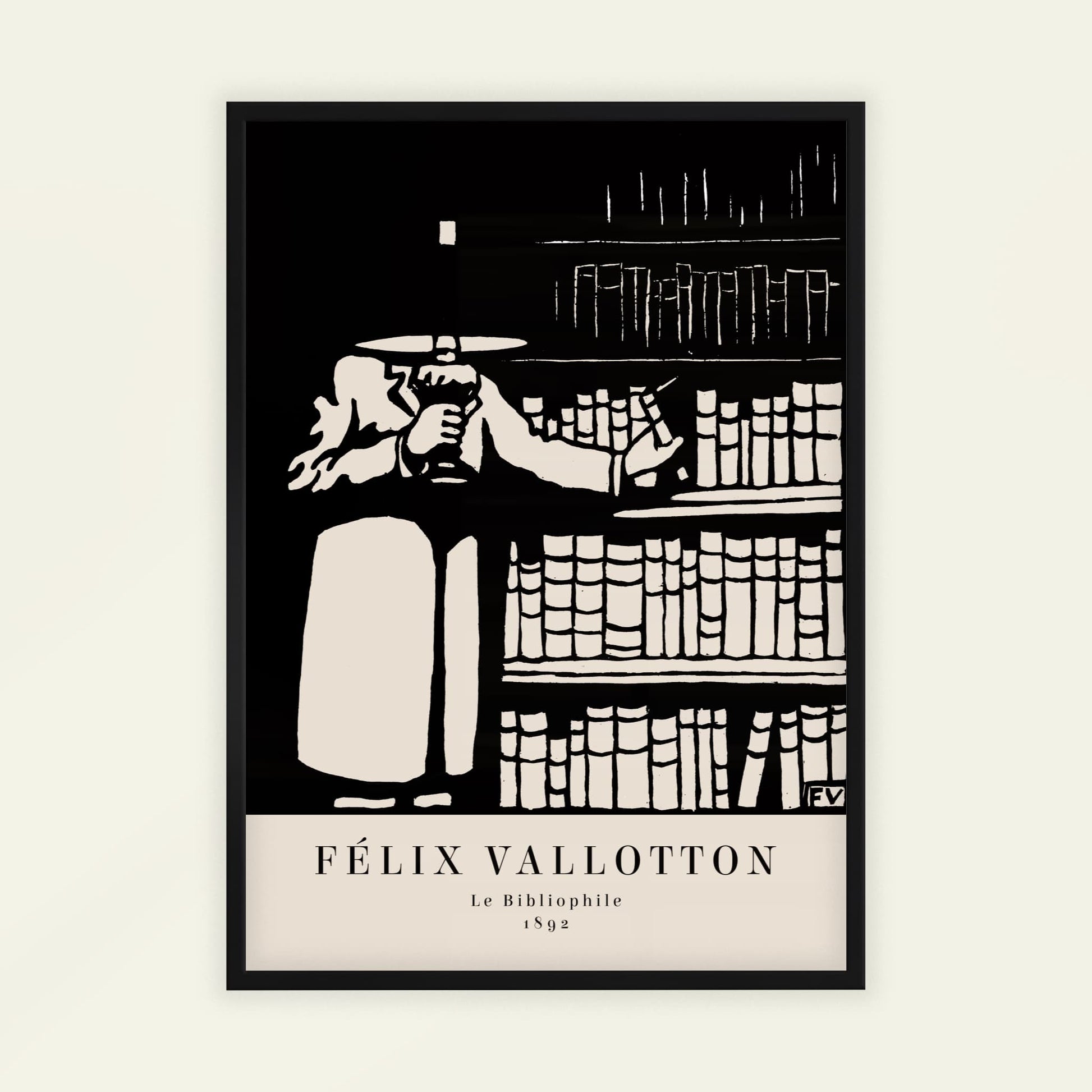The Book-lover by Félix Vallotton (with artist's name), portrait print, vintage portrait, Swiss-French Nabis, black and white, statement print, framed wall art, art poster