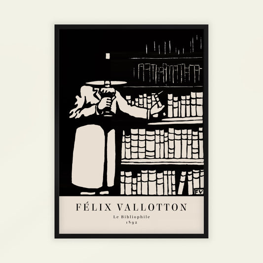 The Book-lover by Félix Vallotton (with artist's name), portrait print, vintage portrait, Swiss-French Nabis, black and white, statement print, framed wall art, art poster