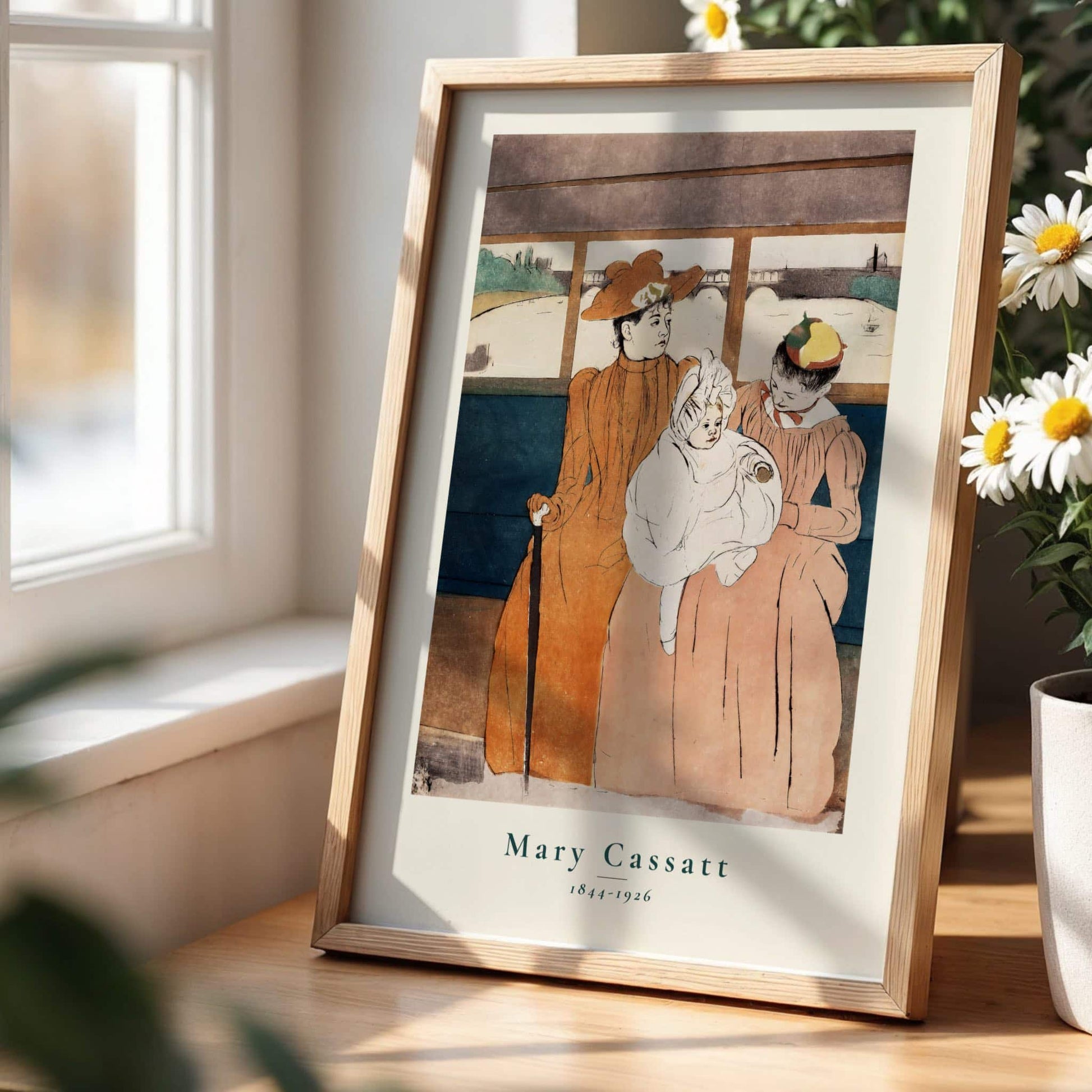 In the Omnibus by Mary Cassatt (with artist's name), portrait print, vintage portrait, American mother and child, domestic, fine art poster, framed wall art, art poster