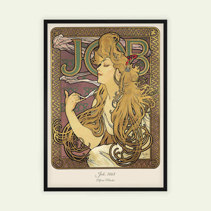 Job by Alfons Mucha (with artist's name), vintage portrait, decorative wall art, Czech decorative, botanical, modern home decor, framed wall art, art poster