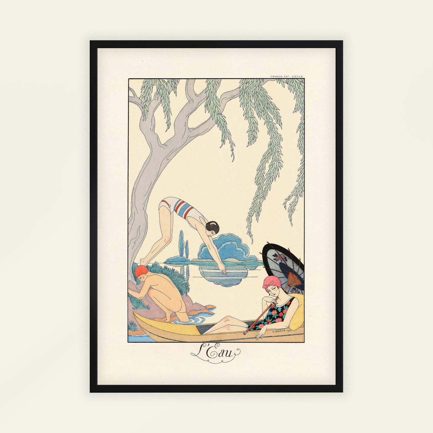 L'Eau (Water) by George Barbier, figure wall art, Art Nouveau print, French luxury vintage, fashion illustration, bedroom wall decor, framed wall art, art poster