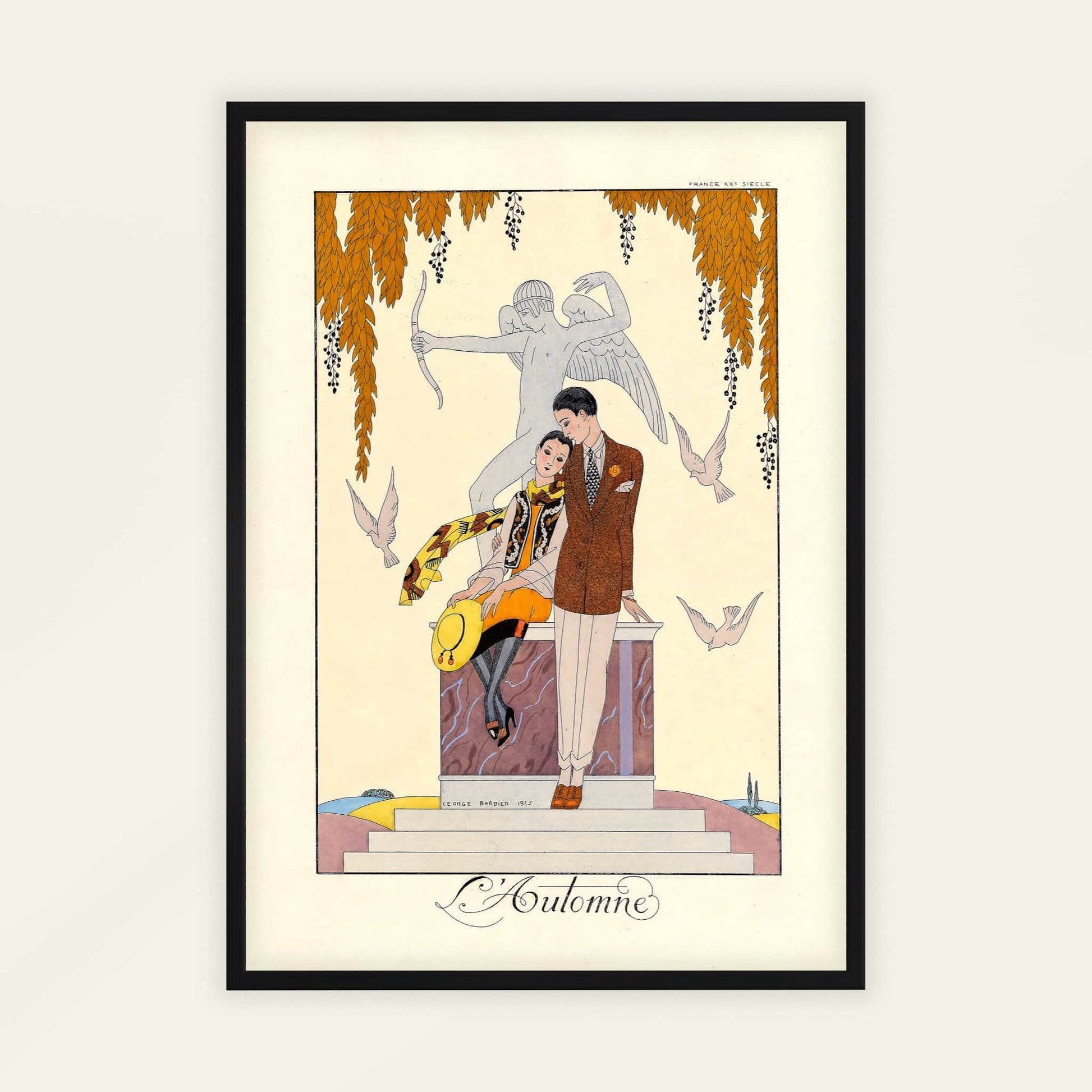 L'Automne by George Barbier, decorative wall art, figure wall art, French luxury vintage, fashion illustration, living room wall art, framed wall art, art poster