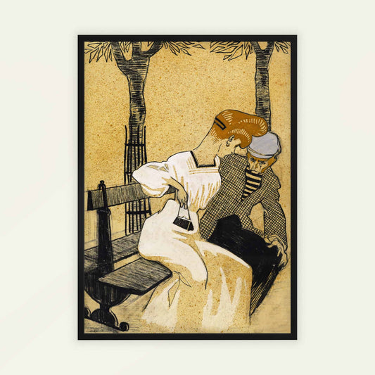 Man and Woman on Bench by Juan Gris, figure wall art, Impressionist print, Spanish still life, geometric, framed print, framed wall art, art poster