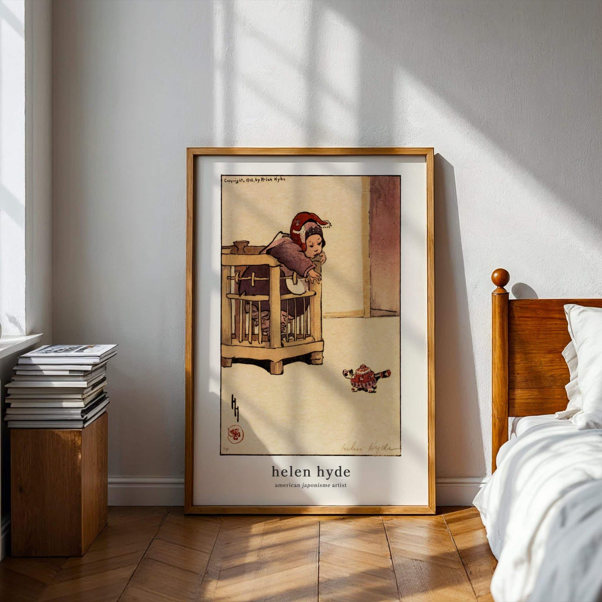 Miss Apricot-Cloud by Helen Hyde (with artist's name), Japanese art print, portrait print, American children, Japonisme, framed print, framed wall art, art poster