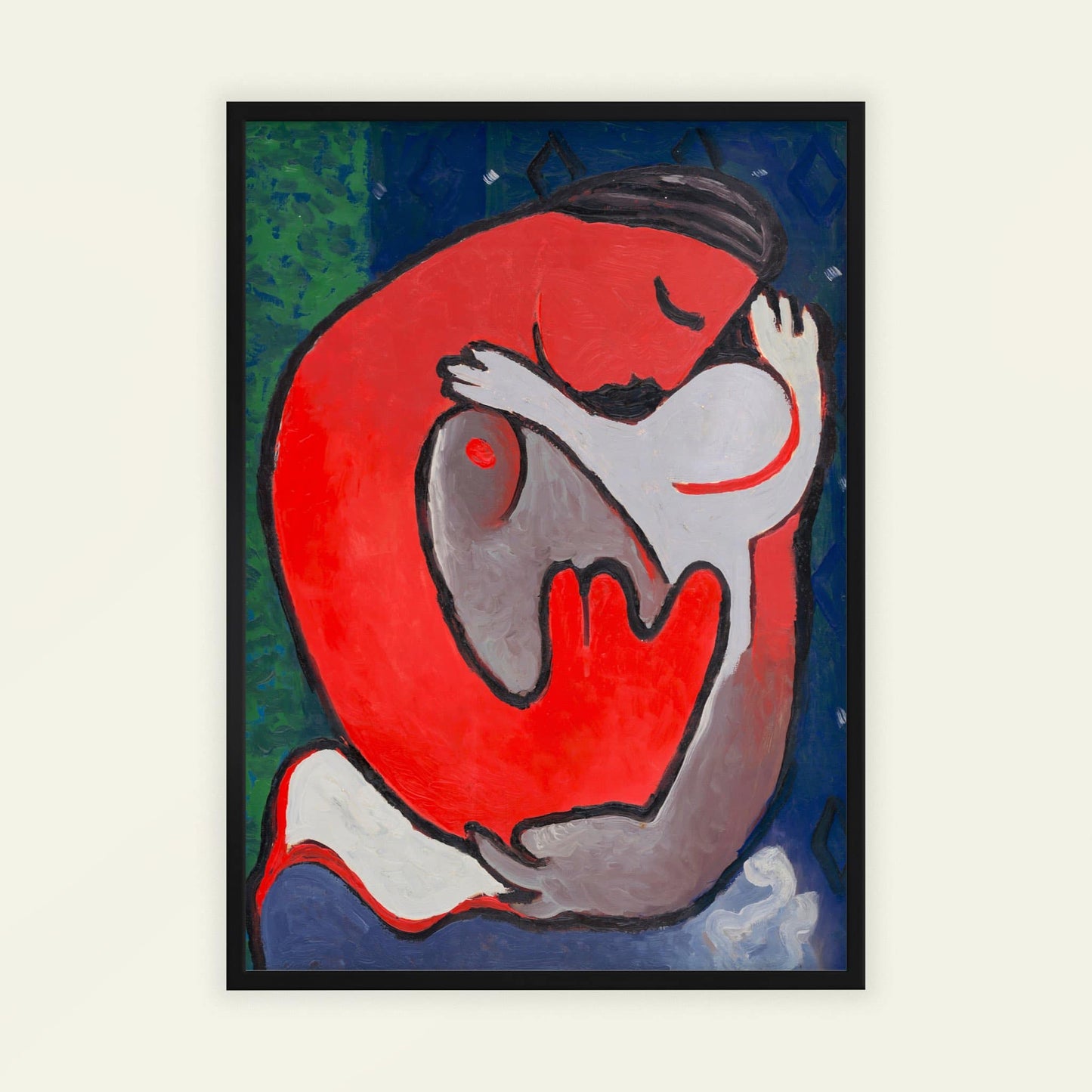 Mother's Embrace by Mikuláš Galanda, figure wall art, Expressionist print, Slovak figurative, Central European, fine art poster, framed wall art, art poster