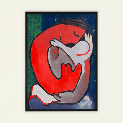 Mother's Embrace by Mikuláš Galanda, figure wall art, Expressionist print, Slovak figurative, Central European, fine art poster, framed wall art, art poster