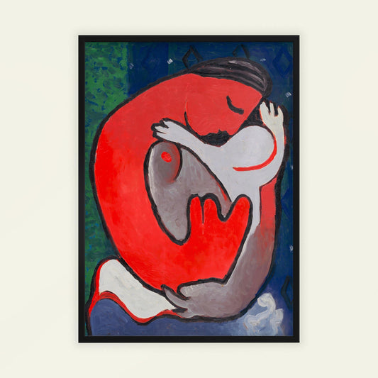 Mother's Embrace by Mikuláš Galanda, figure wall art, Expressionist print, Slovak figurative, Central European, fine art poster, framed wall art, art poster