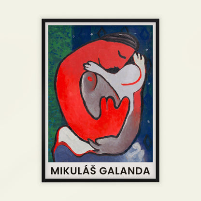 Mother's Embrace by Mikuláš Galanda (with artist's name), modern art poster, figure wall art, Slovak expressionist, modernist, art reproduction, framed wall art, art poster