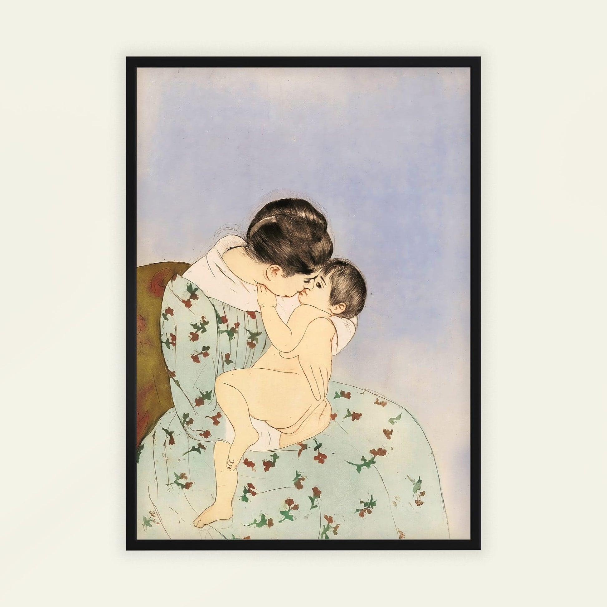 Mother’s Kiss by Mary Cassatt, classic art poster, figure wall art, American feminine, mother and child, large wall art, framed wall art, art poster