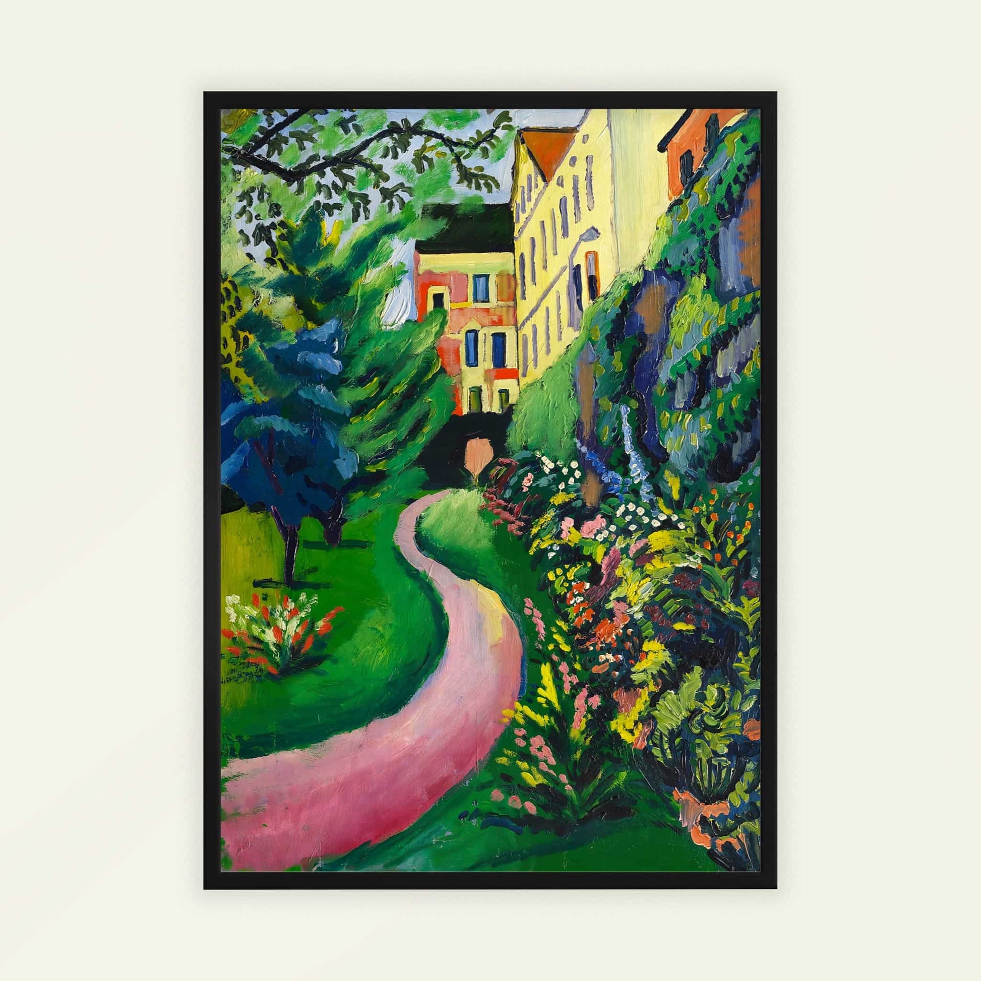 Our Garden with Blooming Borders by August Macke, scenic wall art, Expressionist print, German garden, Blue Rider, art reproduction, framed wall art, art poster