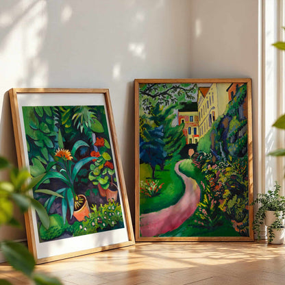 Our Garden with Blooming Borders by August Macke, landscape print, home office decor, German modernist, Expressionist, gallery wall decor, framed wall art, art poster