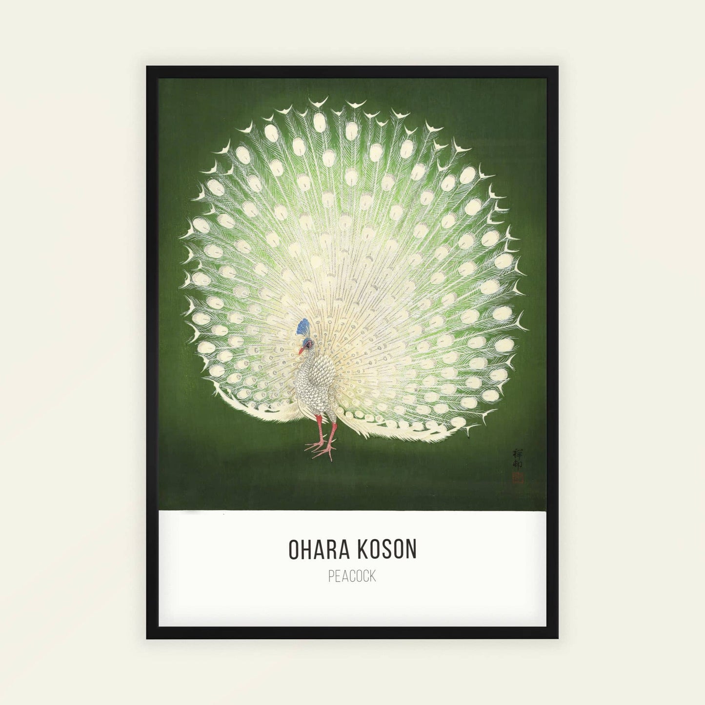 Peacock by Ohara Koson (with artist's name), animal print, nature poster, Japanese shin-hanga, bird, unique art print, framed wall art, art poster