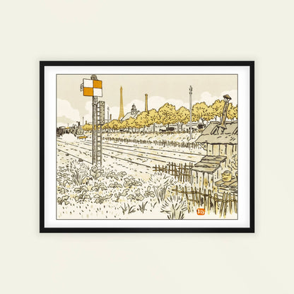 Du Quai de Javel (Baraque d'Aiguilleur) | From '36 Views of the Eiffel Tower' by Henri Rivière