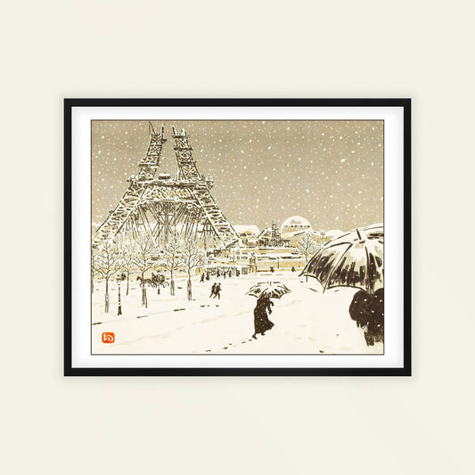 La Tour en Construction Vue du Trocadéro | From '36 Views of the Eiffel Tower' by Henri Rivière