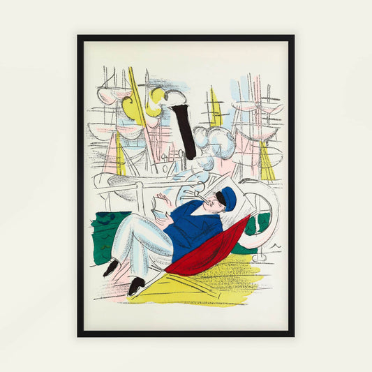 Rest by Raoul Dufy. Framed abstract artwork with colorful geometric shapes on a white background