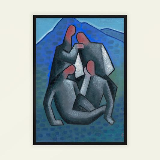 Robbers by Mikuláš Galanda, modern art poster, figure wall art, Slovak modernist, figurative, unique art print, framed wall art, art poster