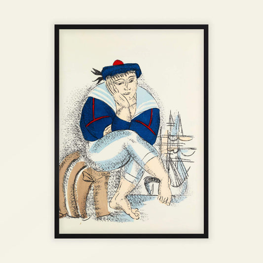 Sailor by Raoul Dufy. Framed artwork of a person in a sailor outfit with a ship in the background.