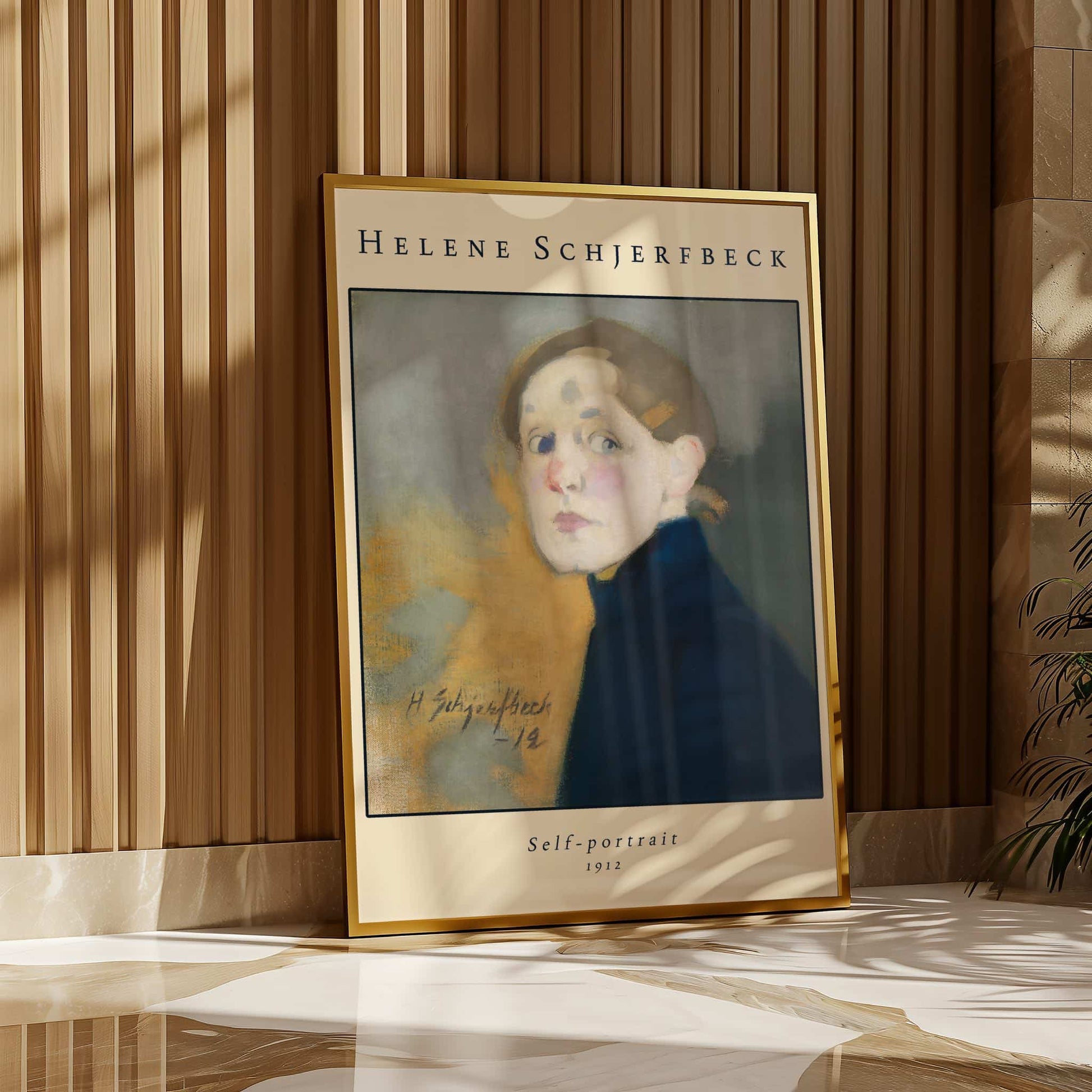 Self-portrait by Helene Schjerfbeck (with artist's name), bold colour wall art, figure wall art, Finnish Scandinavian, portrait, modern home decor, framed wall art, art poster